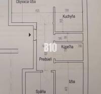 Floor plan of a 3-room apartment: living room, kitchen, bathroom, hallway, room, bedroom.