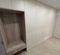 Built-in wardrobe with hooks and a shelf in a 2-room apartment.