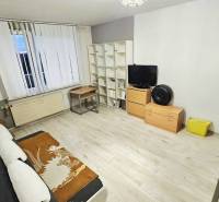 Cozy living room in a two-room apartment with a wooden decor floor and furniture.