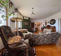 Living room in a 5 or more room apartment with wood-patterned flooring and vintage furniture.