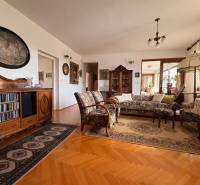 Living room with antique furniture and sofas, wooden decor flooring, carpets.