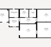 Floor plan of a family house with a kitchen, bathroom, hallways, storage room, pantry, and living spaces.