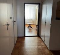 A hallway in a 3-room apartment with a wooden decor floor leading to a bright room.