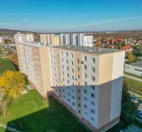 Svätoplukova Street in Pezinok with an apartment building for a 3-room apartment, surrounding trees and greenery.