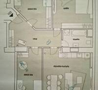 Floor plan of a 4-room apartment with two children's rooms, a living room with a kitchen, a bedroom, and a bathroom.