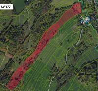 Lúčky: Agricultural and forest land with highlighted parcels, roads, and areas in the landscape.