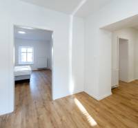 2-room apartment with wood-patterned flooring and a bedroom, bright interior.