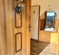 Doors with decor, mirror, and floor with wooden decor in a family house.