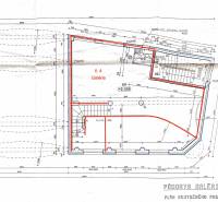 Floor plan of commercial premises with detailed layout and dimensions in Komárno on Petőfi Street.
