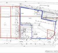 Ground floor layout with numbered sections of commercial spaces and dimensions on Petőfi Street in Komárno.