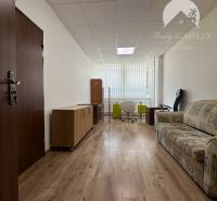 Offices with wood-patterned flooring and a sofa.