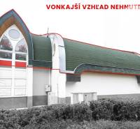 Commercial premises in Komárno with a green roof and large windows in a stylized exterior.