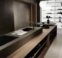 The image shows an elegant kitchen with lighting, a sink, and modern shelves in a 2-room apartment.