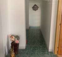 A hallway with green tiles and a decorative floral arrangement in warehouses and halls.