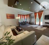 Elegant living room with a comfortable sofa and modern lighting in a family house.