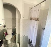 Bathroom in a family house with a toilet and a shower corner.