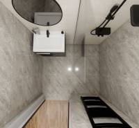 A bathroom in a family house with a modern sink and shower.