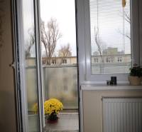 An open balcony in a 2-room apartment with a flower on the floor with a wooden decor.