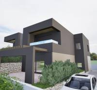 Recreational apartment in Vodice with modern architecture, stone walls, and parking.