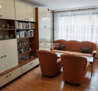 Living room in a three-room apartment with a wooden decor floor and a sofa.