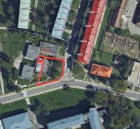 Aerial view of the property in Holíč on Školská with marked boundaries of commercial spaces.