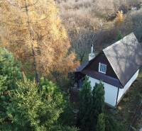 A cottage in Štitáre surrounded by trees and forest environment during autumn.