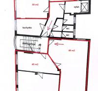 Floor plan of offices with an area of 33 m², 45 m², and 49 m², including a kitchenette and a toilet.