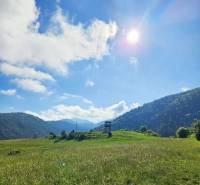 Sunny agricultural and forest lands in Necpaly with views of hills and a tower.