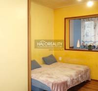 1-bedroom apartment with yellow walls, a bed, and floor decor, blue alcove.