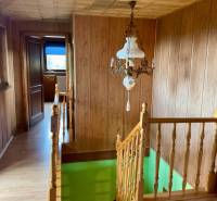 Wooden interior with railing, chandelier, and floor with wood decor at Recreational Grounds.