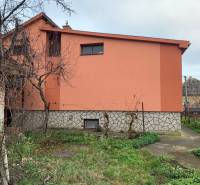 A family house in Lúčnica nad Žitavou with an orange facade and a garden with a walkway.