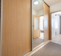 A hallway with a large mirror and built-in wardrobes in a 2-room apartment.