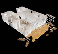 3D floor plan of a family house in Nový Svet with a wooden decor floor.