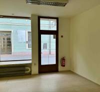 Commercial premises with a large window, wooden decor flooring, and a fire extinguisher.