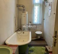 Bathroom and family house with a bathtub, boiler, sink, and toilet, accessories green.