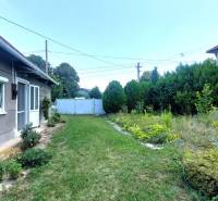 A garden at a family house in Nevidzany with a lawn and various ornamental plants.