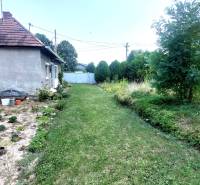 A garden at a family house in Nevidzany with a lawn, shrubs, and a swing.