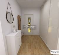 Interior of a family house with a wooden decor floor, a white dresser, and a mirror.