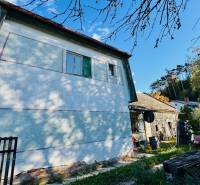 A family house in Brodzany, surrounded by greenery and a blue facade.