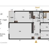 Floor plan of a 4-room apartment on Aténska Street in Košice-Ťahanovce, with a loggia and a cellar.