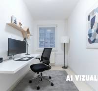 Home office in a 4-room apartment with an office chair, desk, and decoration.