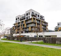 Apartment complex on Fialová Street in Bratislava - Petržalka with surroundings and greenery.
