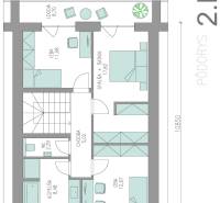 Floor plan of the second floor of a family house with a loggia and two rooms.