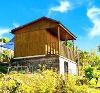 A wooden cabin surrounded by nature on a hillside, ideal for relaxation in a peaceful environment.