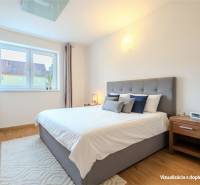 Bedroom in a 2-room apartment with a comfortable bed, a nightstand, and a floor with a wooden decor.