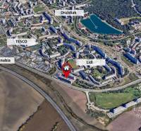 Aerial view of Petržalka, Vyšehradská with a 1-bedroom apartment near Draždiak and OC Danubia.