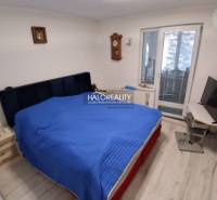 A bedroom with a bed, a television, a wooden floor, and balcony doors in a family house.