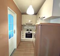 A kitchen in a 2-room apartment with a compact kitchenette, wooden decor flooring, and a refrigerator.