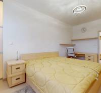 A bedroom in a 5 or more room apartment with a bed, wardrobe, and wooden decor flooring.