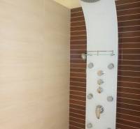 Shower panel on the wall with tiles in a family house.